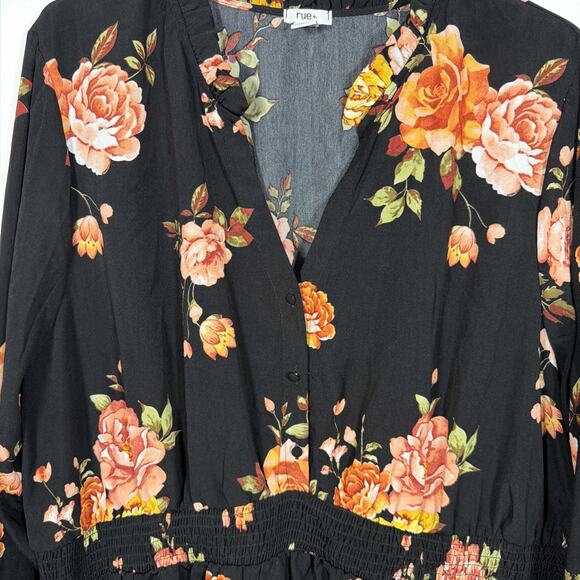 Rue + Plus Size Floral Dress 4X Long Sleeve Midi Ruched Waist Fit & Flare - Picture 5 of 10